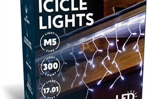 Joiedomi 300 LED Icicle Christmas Lights Outdoor (3×100) , 17.01FT (5.67 x 3) Cool White Icicle..
