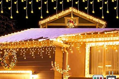 Icicle Lights outdoor, 33FT 400 LED Icicle Christmas Lights 64 Drops with Remote, 8 Modes String..