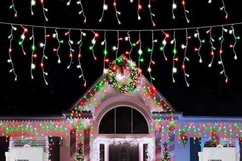 2 Pack Red White Green Christmas Icicle Lights Battery Operated, Total 204 LED Twinkle Icicle..