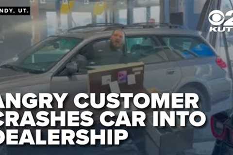 Sandy dealership responds after angry customer crashes car through showroom